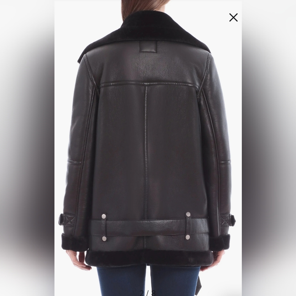 Avec Les Filles Faux Shearling Trim Faux Leather Oversized Biker Moto Jacket XS - Picture 3 of 13